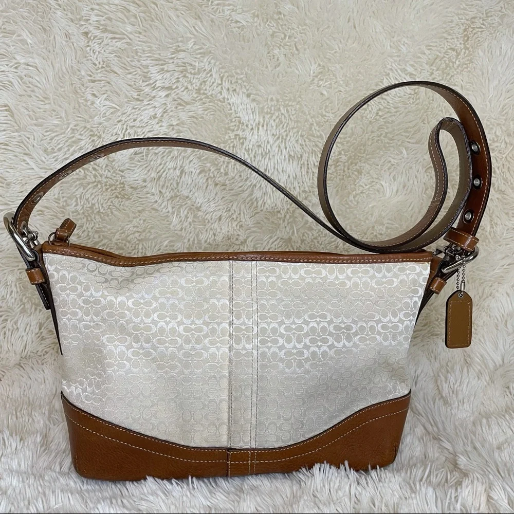 Coach Handbag Shoulder Signature Mini Duffle Ivory leather Brown purse. - Picture 1 of 17